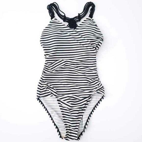 Merona Black And White Stripe Swimsuit Womens Small Bathing Suit One Piece - Picture 1 of 5
